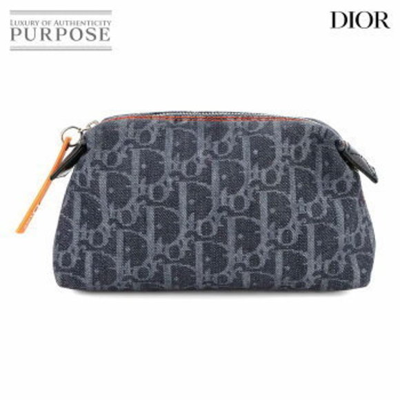 Christian Dior Trotter Pouch denim leather Navy Blue orange - Picture 1 of 8